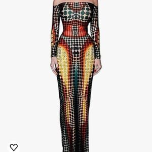 NWOT Women Off Shoulder Long Sleeve 3D Body Geometric Printed Bodycon Dress